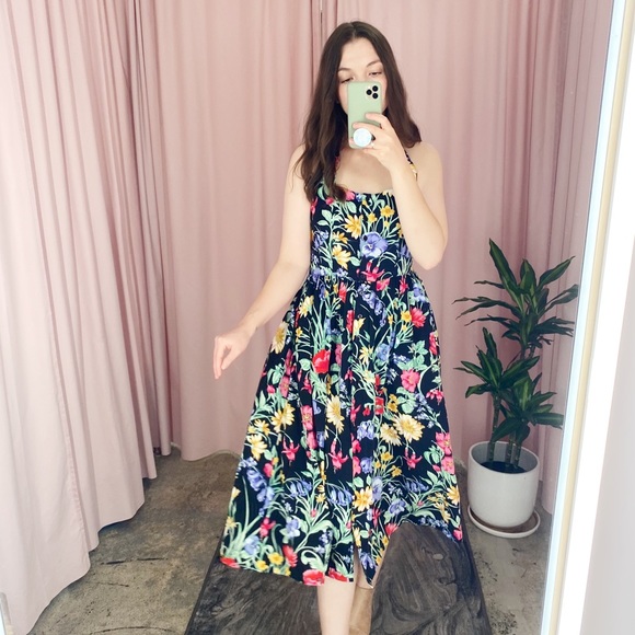 Vintage 80s 90s Floral Halter Midi Dress 6 - Picture 13 of 16